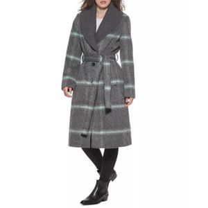 DKNY Women's Plus Size Knit-Collar Belted Wrap Coat